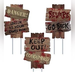 Assorted Creepy Halloween Yard Signs with Stakes – Set of 3 (12”x9”)